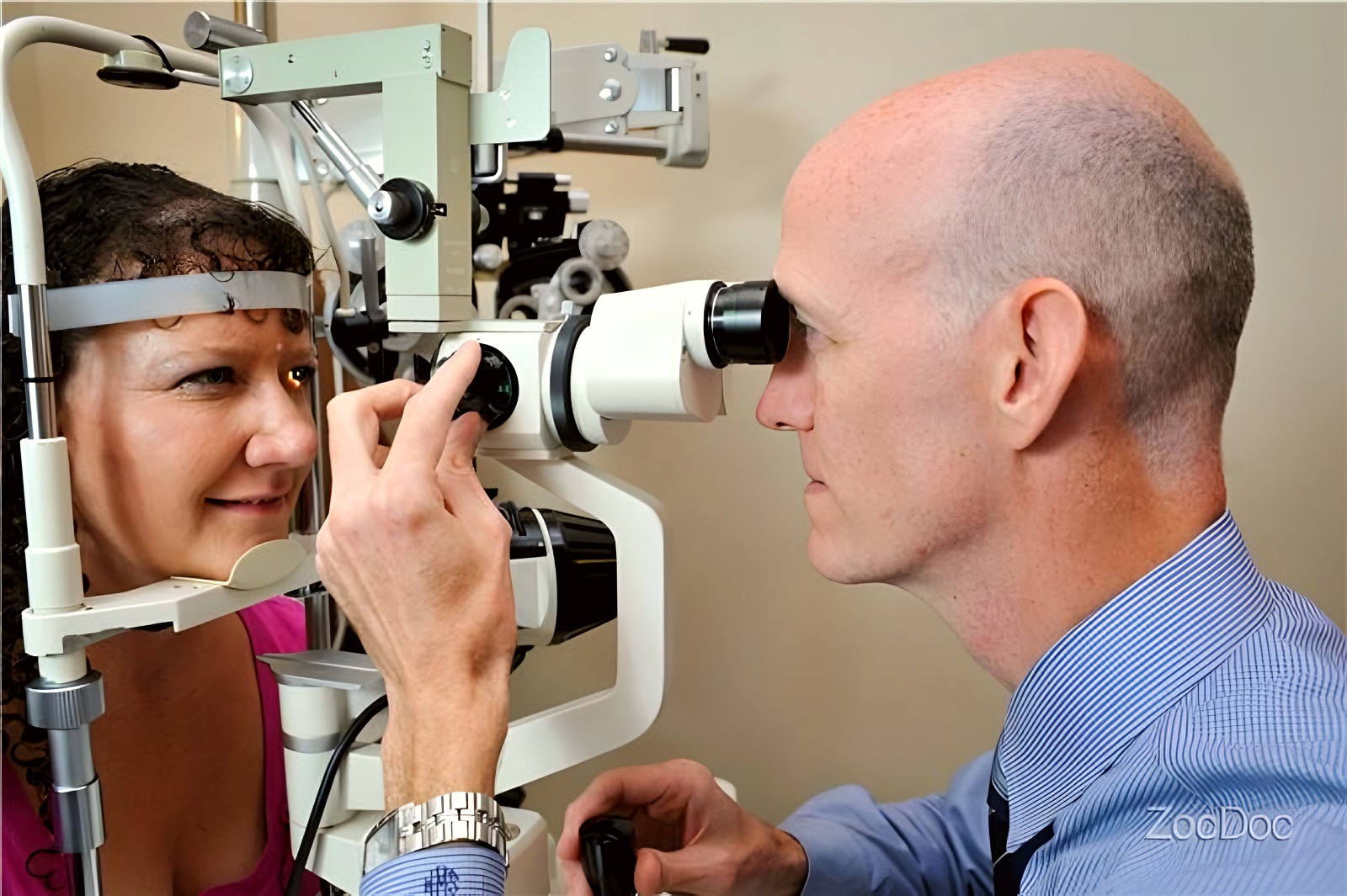 Dr. Muldoon examining a patient at the slit lamp