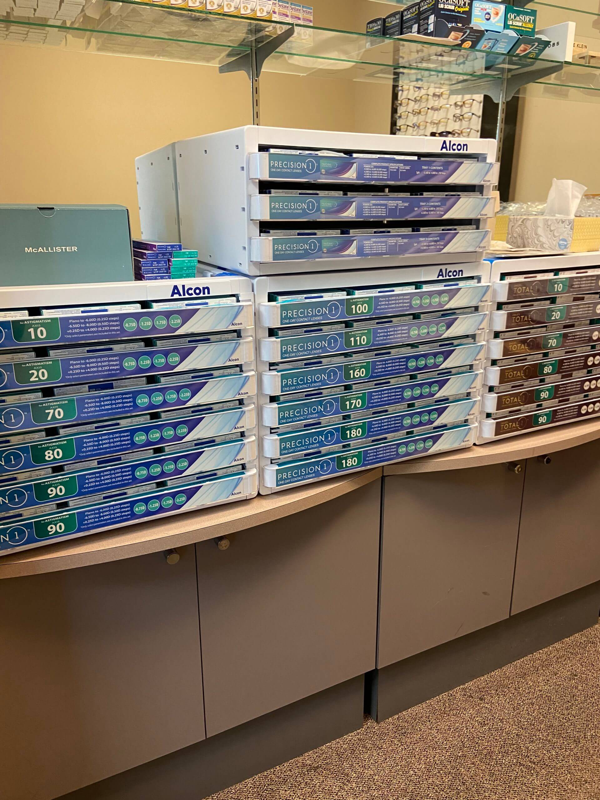 Contact lens trial sets in the Briargrove Eye Center optical