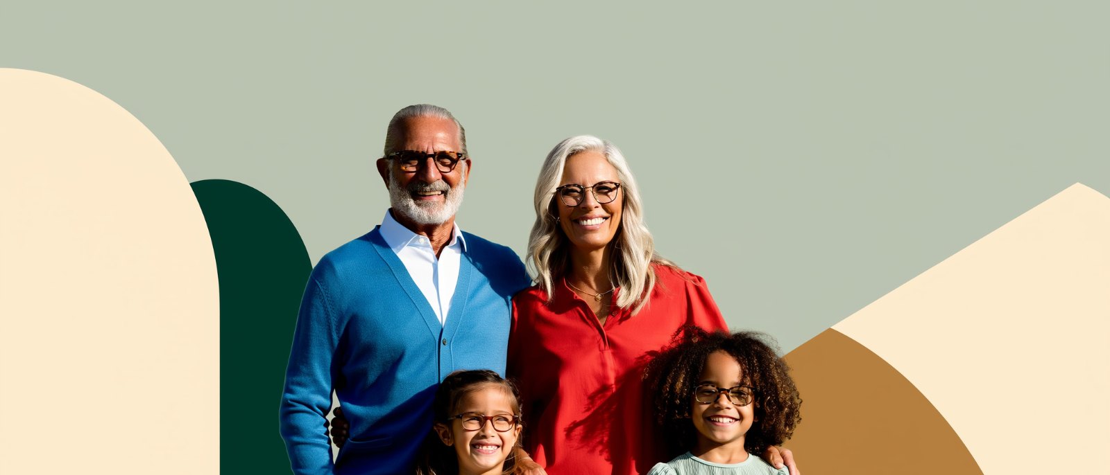 Three generations of a family smiling in a park