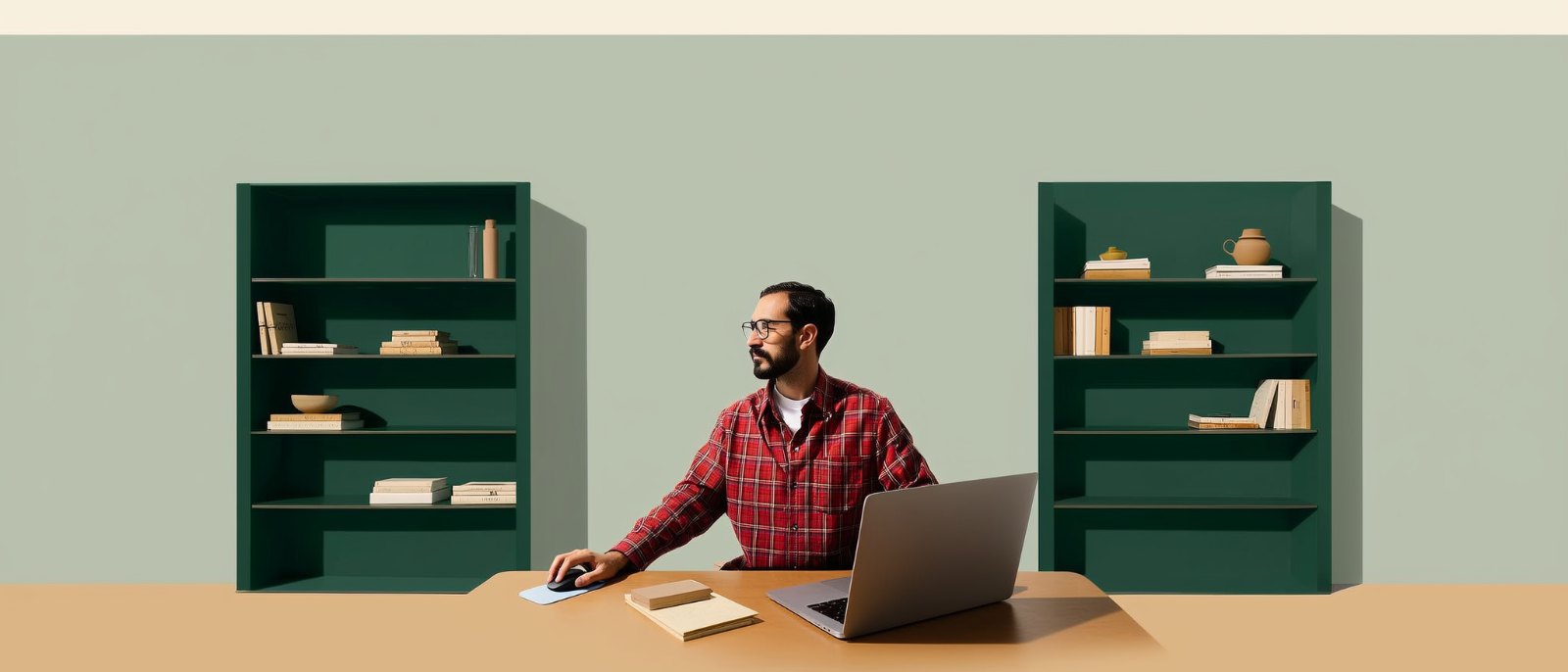 A man in eyeglasses working at a computer