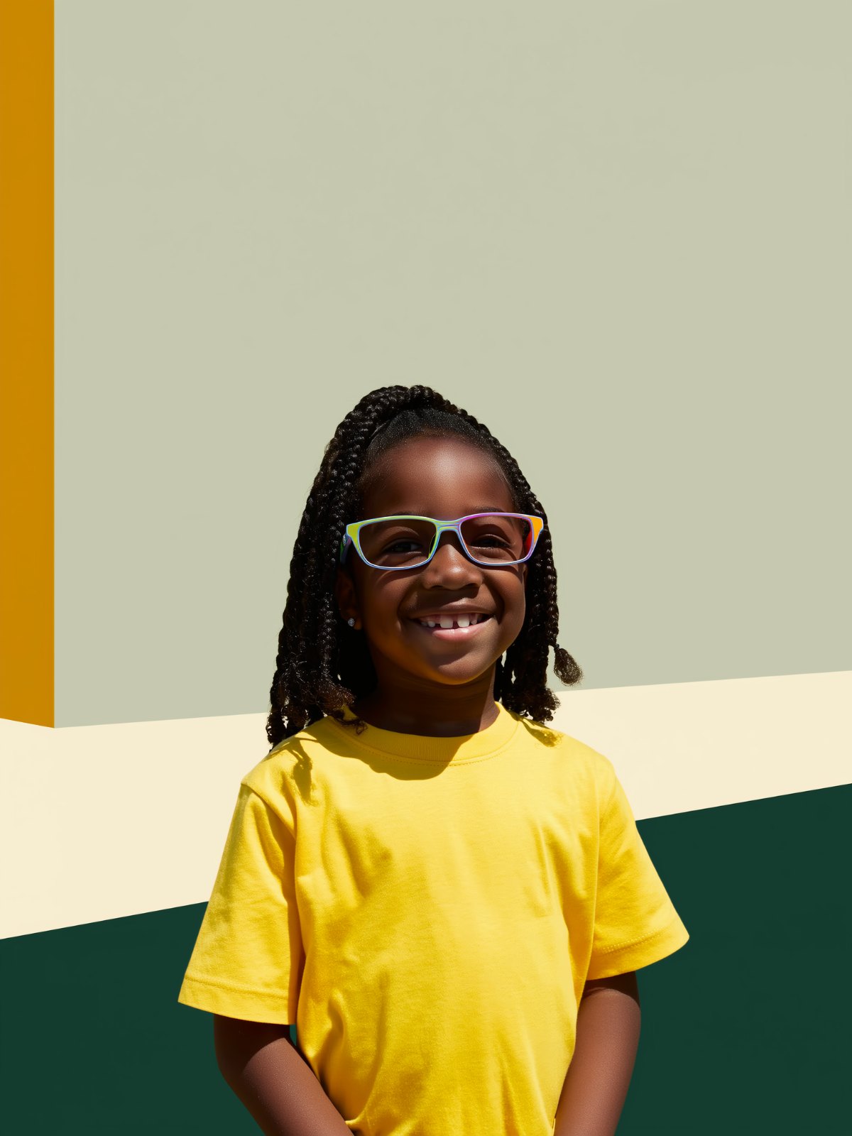 A smiling girl wearing colourful kids’ eyeglasses