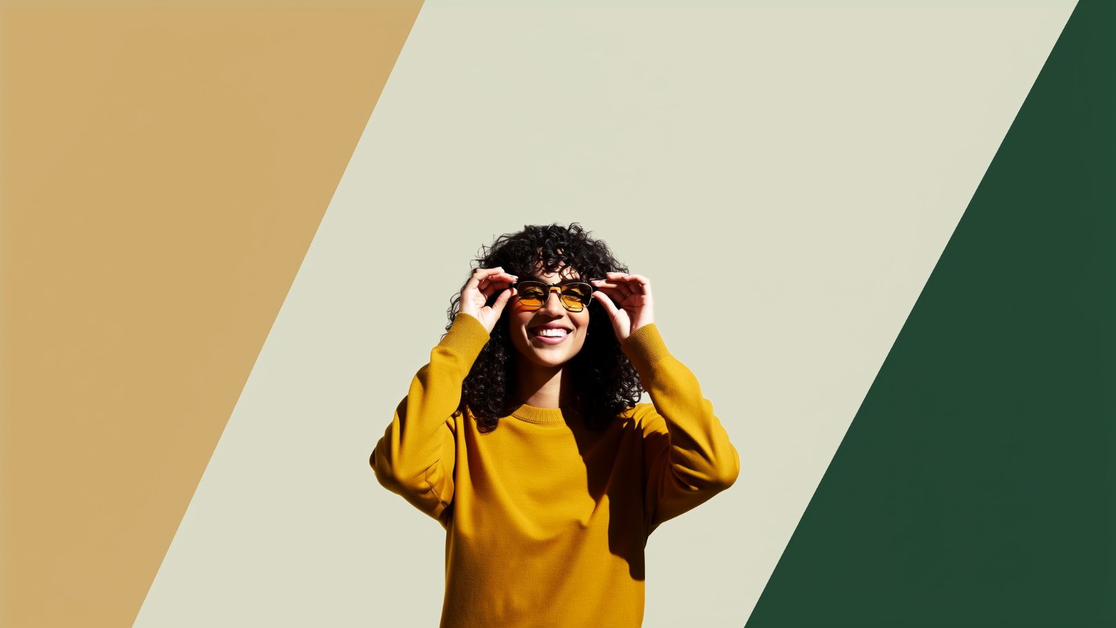 A young woman adjusting a new pair of eyeglasses