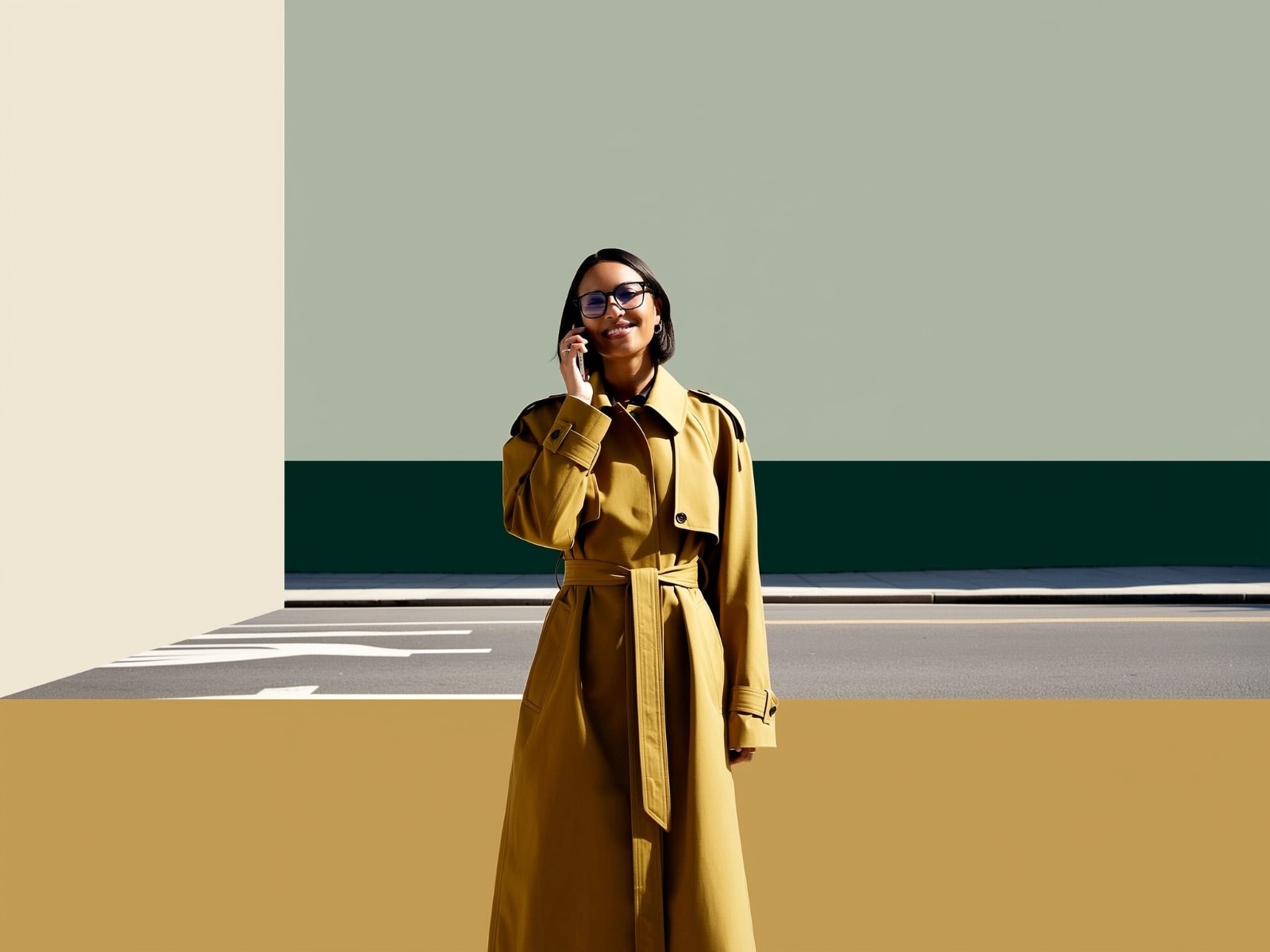 A woman on her phone in the sun with lenses that have darkened