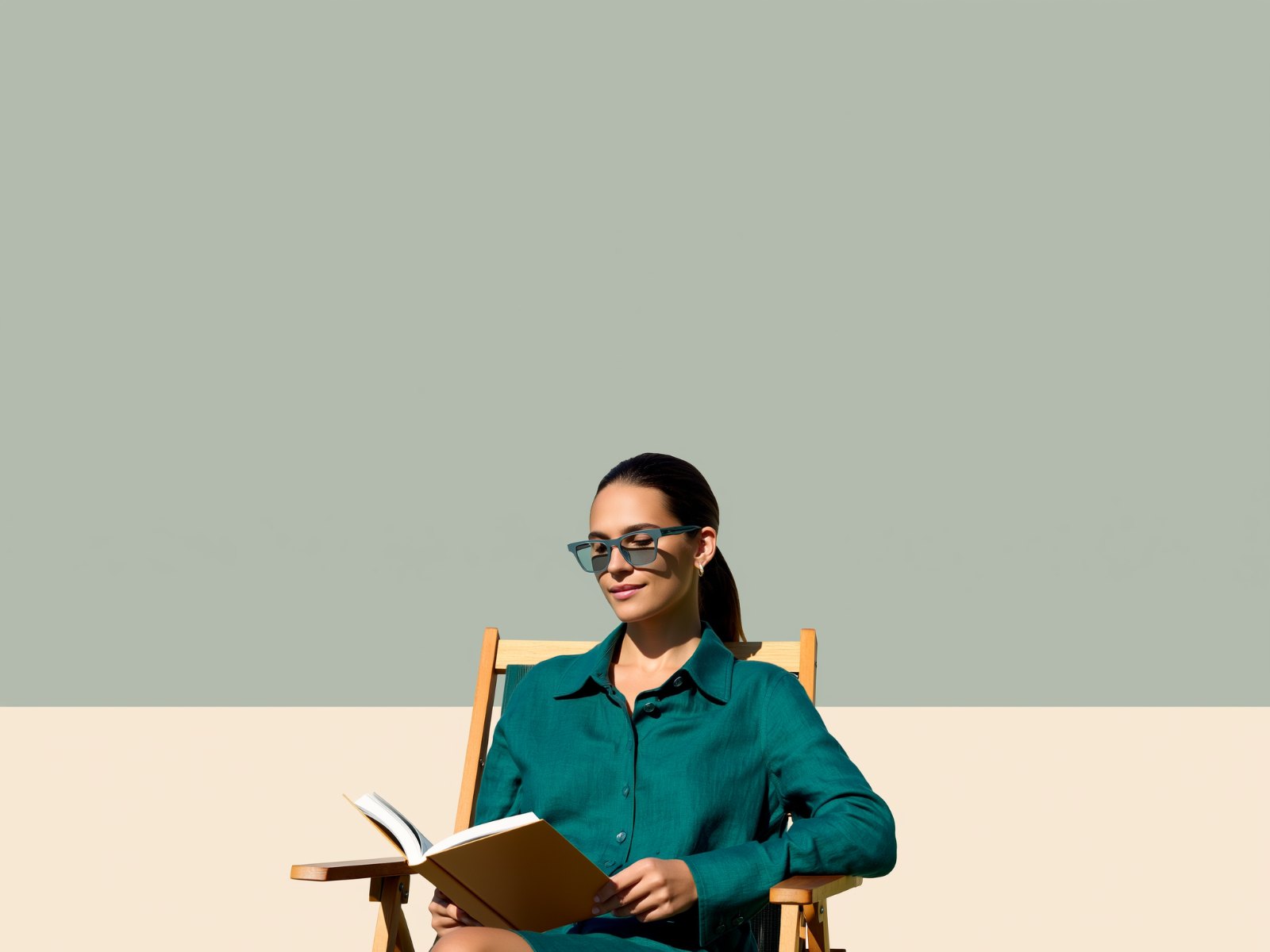 A woman reading in the sun with lenses that have darkened