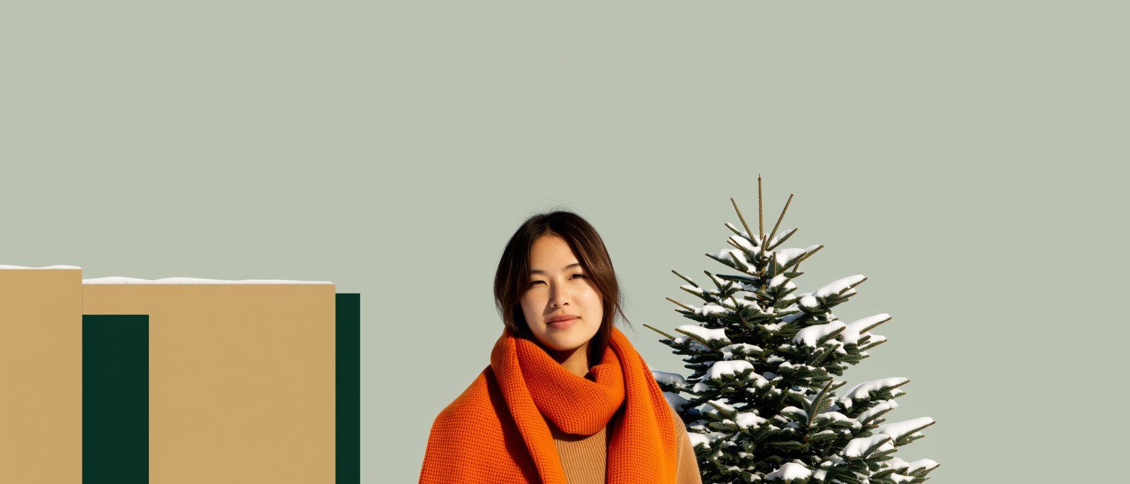 A young woman in an orange scarf on a winter day