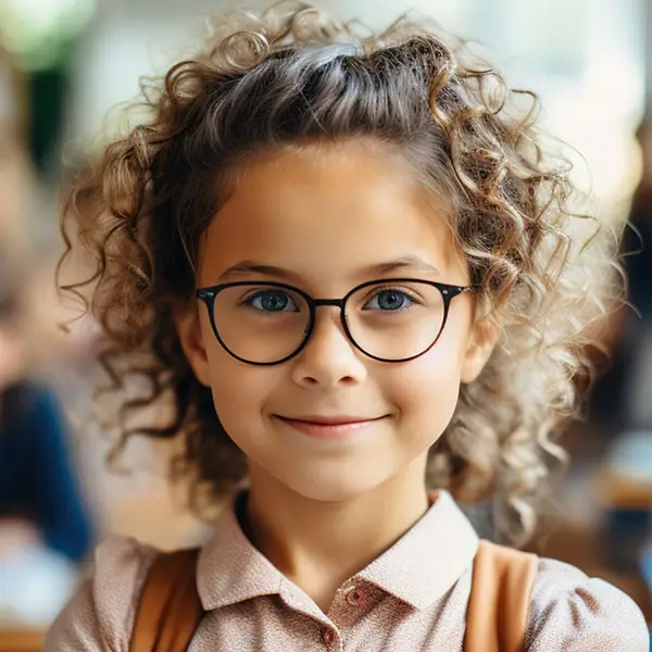 girl with schoolbag eyeglasses
